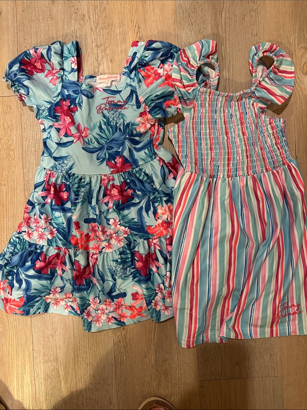 Tommy Bahama Aqua Floral Girls Sundress with Pink & Navy Accents